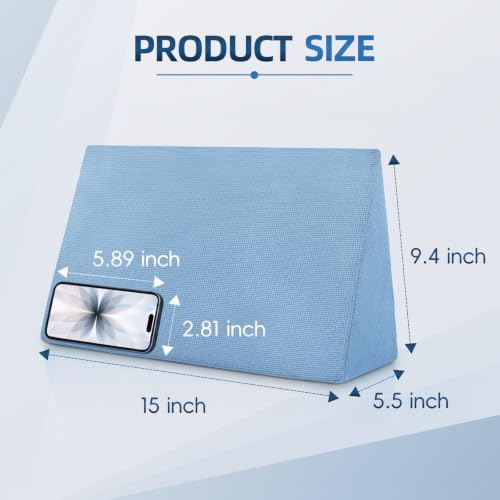 Small Wedge Pillow, Compact Positioning Wedge with Stable Support - color: Light Blue