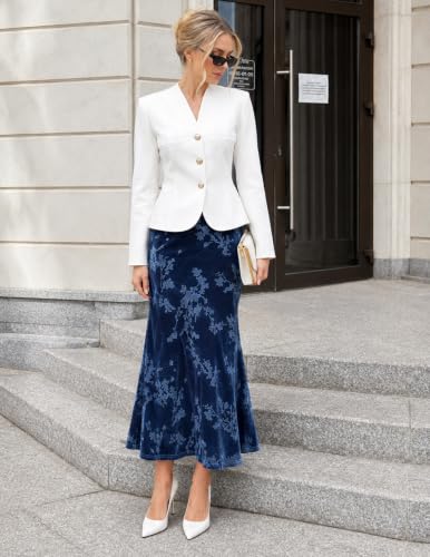 MEROKEETY Women's Fall Floral Velvet Maxi Skirt - color: Blue, size: Large