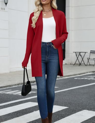 Zeagoo Cardigan Sweaters for Women Open Front Cardigans Long Sleeve Sweater - color: Red, size: X-Large