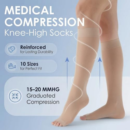 ABSOLUTE SUPPORT Women Knee High Compression Socks 15-20mmHg, Nude, 2XL - color: Nude, size: 2X-Large