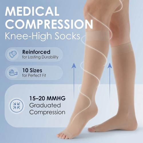 ABSOLUTE SUPPORT 3 Pairs Women Sheer Compression Socks 15-20mmHg - color: Nude, size: 7X-Large