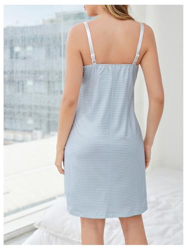 OYOANGLE Women's Striped Maternity Nursing Nightgowns Lace V Neck Pajama - size: Medium