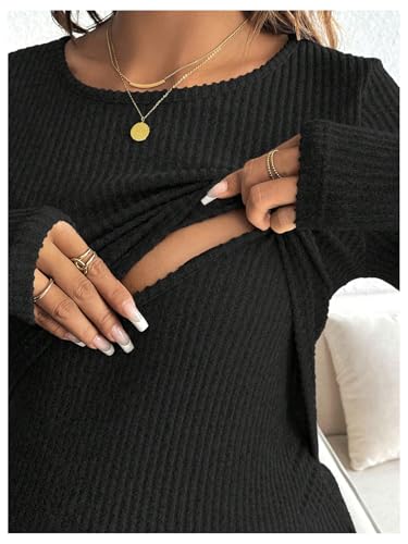 MakeMeChic Women's Maternity Shirts Nursing Top Fall Maternity Clothes - color: Black, size: Medium