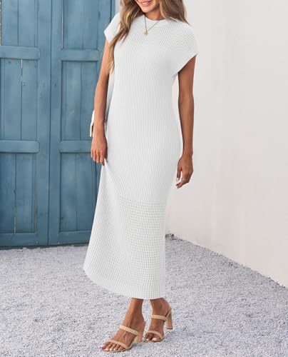 Yousify Womens Ribbed Knit Dress Summer Trendy Maxi Dresses - color: B-white, size: Medium