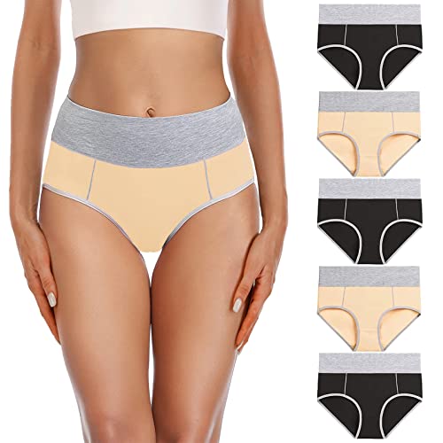 YaShaer Women's Cotton Underwear High Waist Stretch Briefs Soft Underpants Ladies Full Coverage Panties 5 Pack - color: Color02-5 Pack, size: Medium