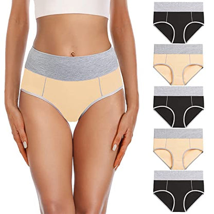YaShaer Women's Cotton Underwear High Waist Stretch Briefs Soft Underpants Ladies Full Coverage Panties 5 Pack - color: Color02-5 Pack, size: Medium