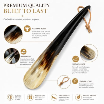 5MOONSUN5 Shoehorn, Made with Real Horn Handmade, Long Handle, 17'' - size: 17'' horn