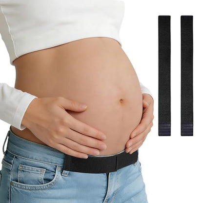 Women Adjustable Pregnancy Pants Maternity Belly Band for Pregnant - color: Black-2pc