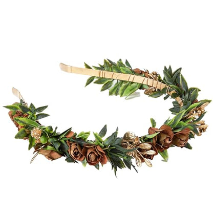 Fairy Flower Crown Headband, Brown Rose Floral Headpiece - color: Brown