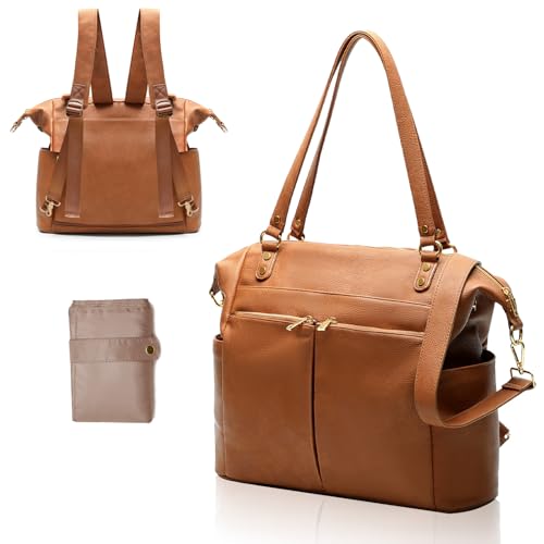 MOMINSIDE Diaper Bag Tote Convertible Diaper Bag Backpack Tote Leather - color: Brown