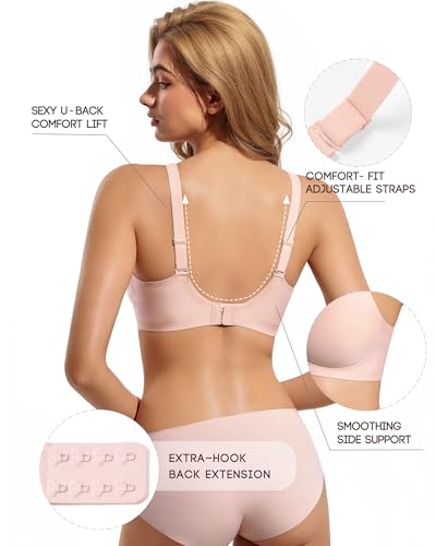 VQJ Women's Jelly Push Up Bra, Wireless Full Coverage Seamless T-Shirt Bra - color: Blush Pink, size: Medium