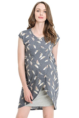 HELLO MIZ Color Block Asymmetrical Breastfeeing Maternity Nursing Dress - color: Navy/Heather Grey, size: Small