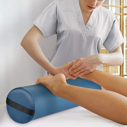 26 x 6 In Full Round Massage Bolster, PU Leather Bolster with Strap Handle - color: 6" Full Round - Blue