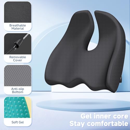 Benazcap Large Cooling Gel Memory Foam Seat Cushion for Long Sitting - color: Dark Black