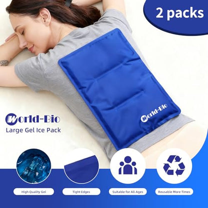 WORLD-BIO 2Packs Flexible Large Ice Packs for Injuries Reusable - size: 2 Count 11" x 14"
