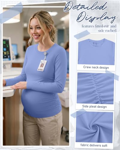 Locoowai 4 Pack Long Sleeve Maternity Underscrub Tops for Nurses - color: Black, White, Sapphire Blue, Sky Blue, size: Medium