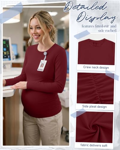 Locoowai 4 Pack Long Sleeve Maternity Underscrub Tops for Nurses - color: Black, White, Navy Blue, Wine Red, size: X-Large