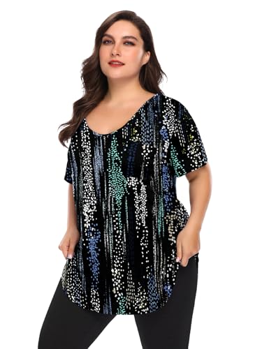 BELAROI Women Plus Size Tops V-Neck Tunics Shirts - color: Blueblackwhite, size: 3X