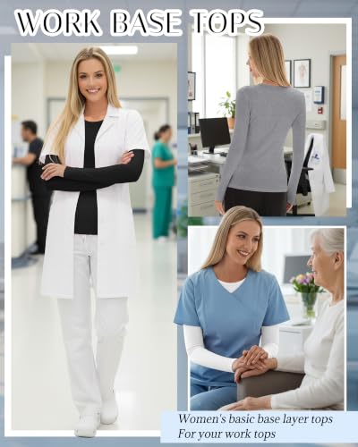 4 Pack Womens Crew Neck Long Sleeve Underscrub Shirts - color: Black, Light Gray, White, Royal Blue, size: X-Small