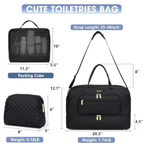 Large Women's Travel Duffel, Weekender with Shoe Compartment, Carry On Overnight Bag, Gym Duffel with Wet Pocket, Hospital Bags Set - color: Black Z - 3 Pcs