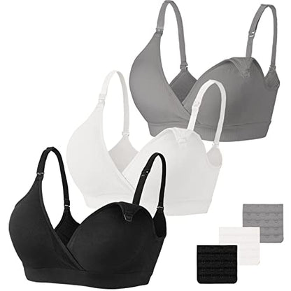 Vinfact 3 Pack Nursing Bras for Breastfeeding Women Maternity Bras - color: Black/Grey/White, size: Medium