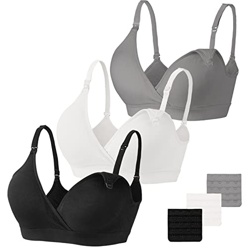 Vinfact 3 Pack Nursing Bras for Breastfeeding Women Maternity Bras - color: Black/Grey/White, size: Medium