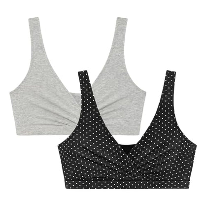Motherhood Maternity Women's Soft Cotton Spandex Wrap Front Maternity & Nursing Sleep Bralette Bra S-3x - color: Mini Dot/Heather Grey 2 Pack, size: Large
