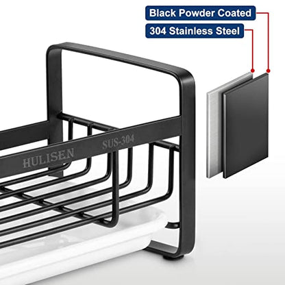 HULISEN Kitchen Sponge Holder, 304 Stainless Steel Sink Caddy, Black - color: Black, size: Medium