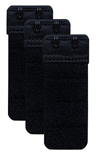 Women Pack of 3 Soft Comfortable 2 Hooks Bra Extender,2.4"x 1.5" - color: Black, 3/8 Inch Spacing
