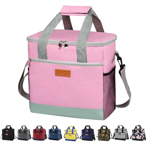 IKNOE 24-Can Insulated Cooler Bag, Leak-Resistant Lunch Tote Pink - color: Pink, size: Large