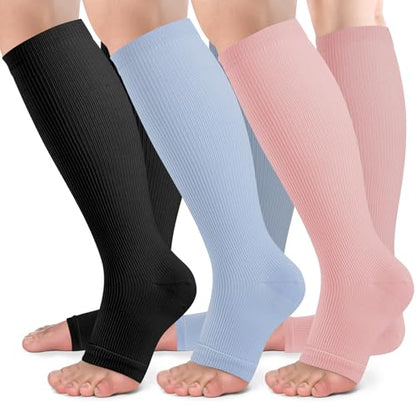 bropite Open Toe Compression Socks for Women，3 Pairs Toless Knee-High Socks - color: C-bbp Open, size: 3X-Large