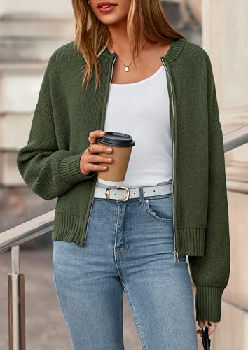 NALANISA Women's Chunky Knit Zipper Cardigan Sweaters 2026 Fall Open Front - color: Army Green, size: Large