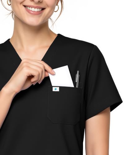 Scrub Tops for Women, Stretch V-Neck Scrub Tops - color: Black, size: X-Small