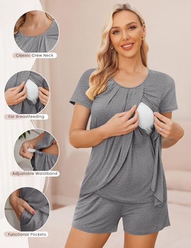 Ekouaer Women's Maternity Nursing Pajamas Set Breastfeeding Sleepwear Pjs - color: Grey, size: X-Large