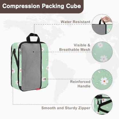 U+U 6 Set Compression Packing Cubes, Travel Organizers (Daisy) - color: Daisy, size: 6 Set