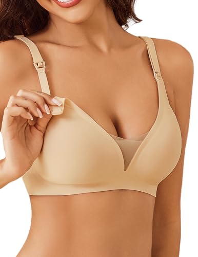 Avidlove Nursing Bras for Breastfeeding Wireless Seamless Maternity Bra - color: Nude, size: Medium