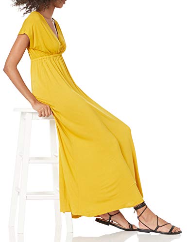 Amazon Essentials Women's V Neck Short Sleeve Empire Waist Maxi Dress (Available in Plus Size) - color: Dark Yellow, size: X-Small