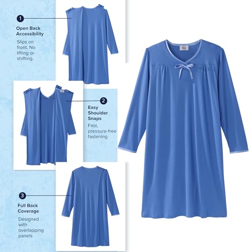 Silverts Women's Adaptive Open Back Nightgown, Assisted Dressing Sleepwear - color: Blue, size: Medium