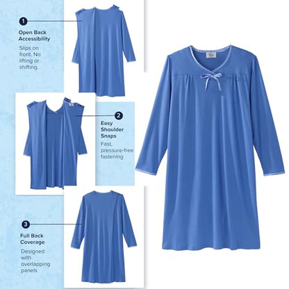Silverts Women's Adaptive Open Back Nightgown, Assisted Dressing Sleepwear - color: Blue, size: Medium
