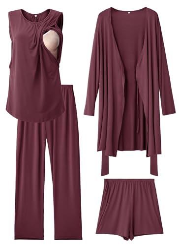 Rnxrbb 4 PCS Hospital&Home Nursing Pajamas Robe Set Maternity Postpartum Pj - color: Deep Purple, size: Small
