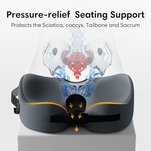 Memory Foam Seat Cushion for Tailbone Pain Relief, Sciatica, Office - color: Gray+black