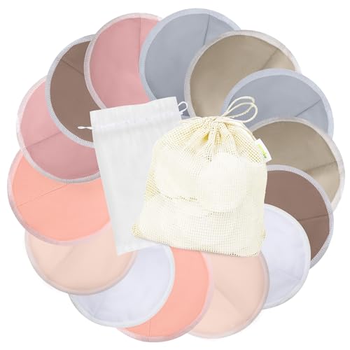 wegreeco Nursing Breast Pads (14 Pack) + Laundry Bag & Travel Storage Bag, 4.7 inch - Washable & Reusable Breastfeeding Nursing Pads (Mild, Large, Contoured Shape) - color: Mild, Contoured Shape, size: Large