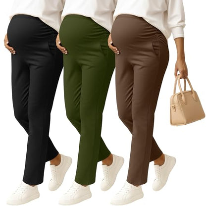3 Pack Women's Maternity Pants, 3-Color, Large