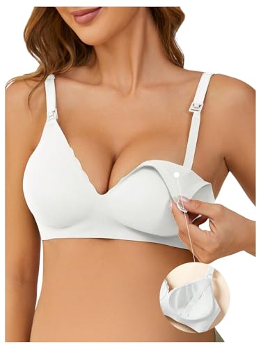 OYOANGLE Women's Maternity Nursing Bra Wireless Push Up Breastfeeding Bras - color: White, size: Small
