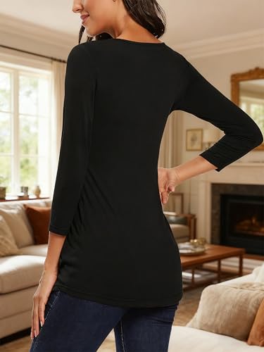 Glampunch Maternity Tops, Front Pleat Peplum Tunic Top Pregnancy Shirts - color: B3 Black, size: Medium