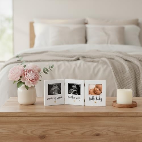 Pearhead Triple Sonogram Keepsake Picture Frame, White - color: Hello Baby Triple Sonogram Frame