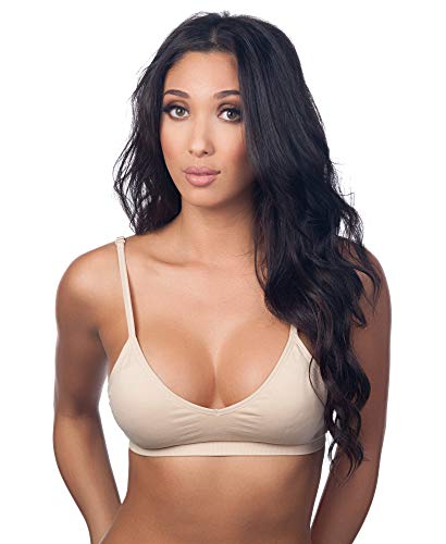 Anemone Basic V-Neck Seamless Bralette - color: 1pc: Beige