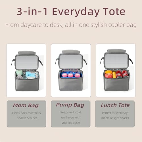 Insulated Bottle Cooler Bag, Holds 6×9oz, 18L Large 2-n-1 Backpack Lunch Bag for Nursing, Work, Daycare (Gray) - color: Gray