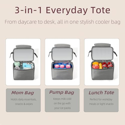 Insulated Bottle Cooler Bag, Holds 6×9oz, 18L Large 2-n-1 Backpack Lunch Bag for Nursing, Work, Daycare (Gray) - color: Gray