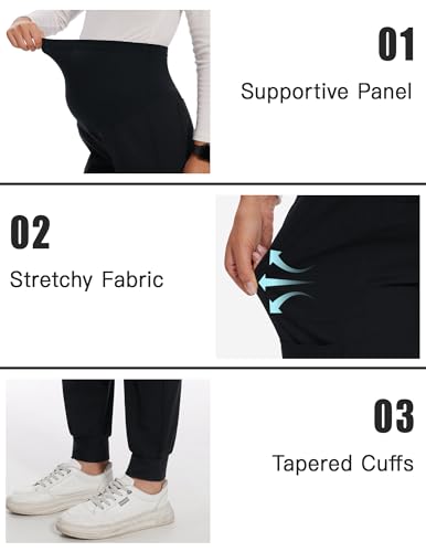 FABRACK Women's Maternity Scrub Jogger Pants Workwear Stretch Comfy Pregnancy Pants with 6 Pockets(Black, XX-Large)